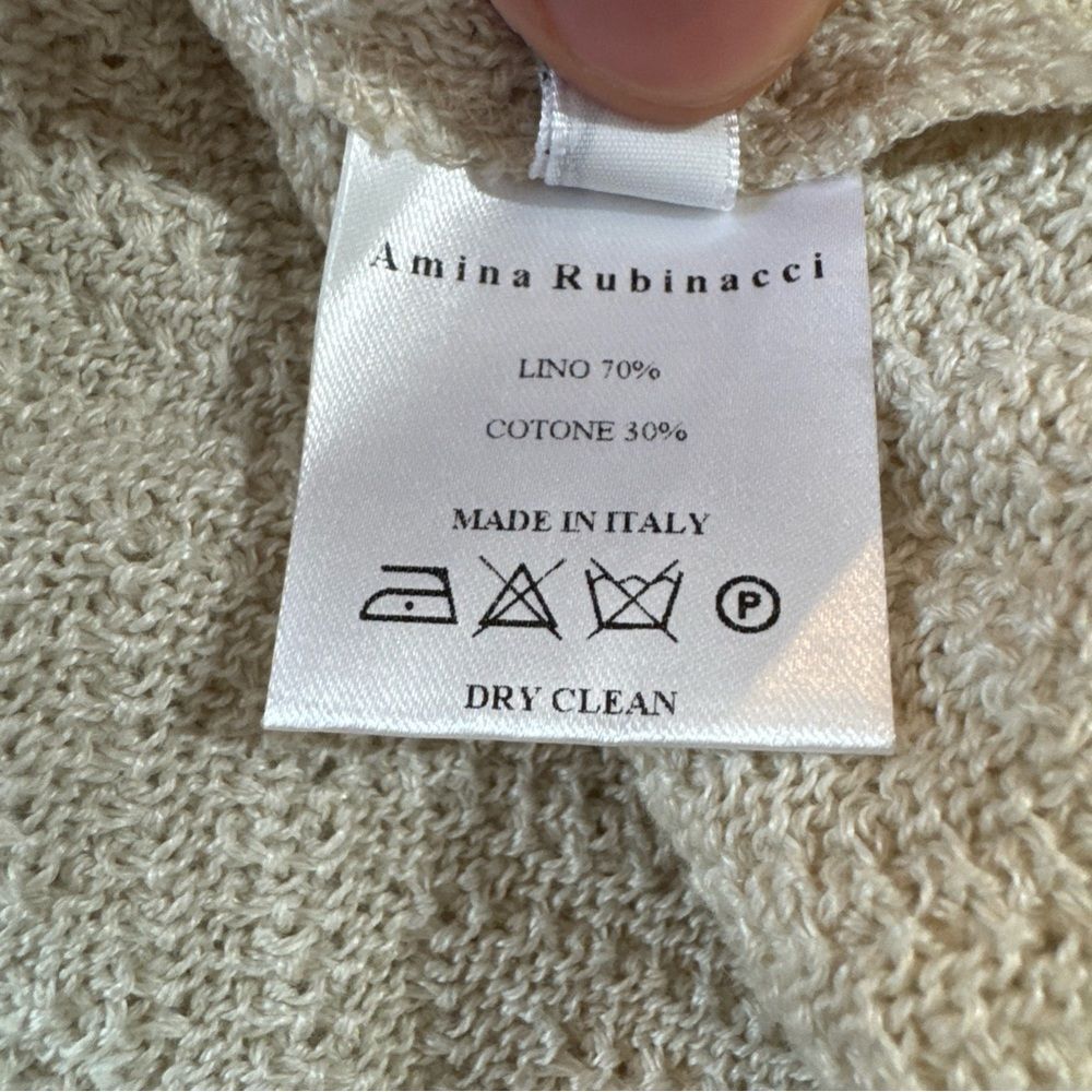 Amina Rubinacci Size 46 Cream Linen Cotton Cardigan Sweater Made In Italy - Picture 7 of 7